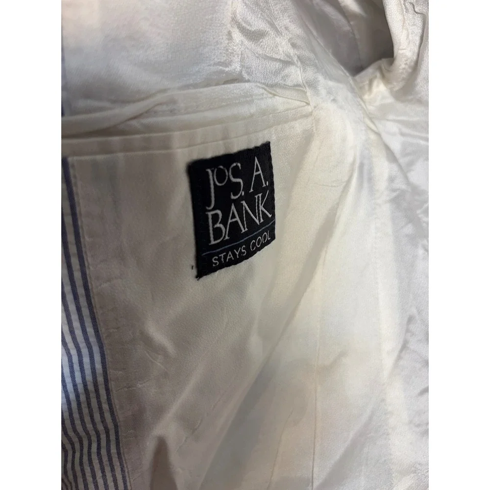 Jos. A. Bank Stays Cool Mens 44R Seersucker Blazer Blue White Striped Cotton 3-B